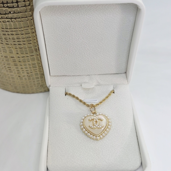 Authentic CHANEL Gold and Cream Heart Pendant On Atolea Chain - Picture 3 of 3